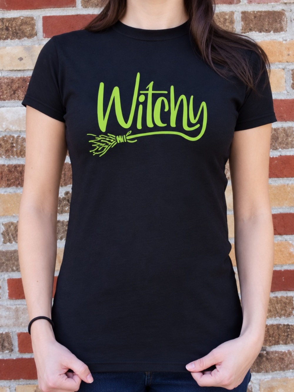 Witchy Graphic Tee - Black with Neon Green Print Size Medium